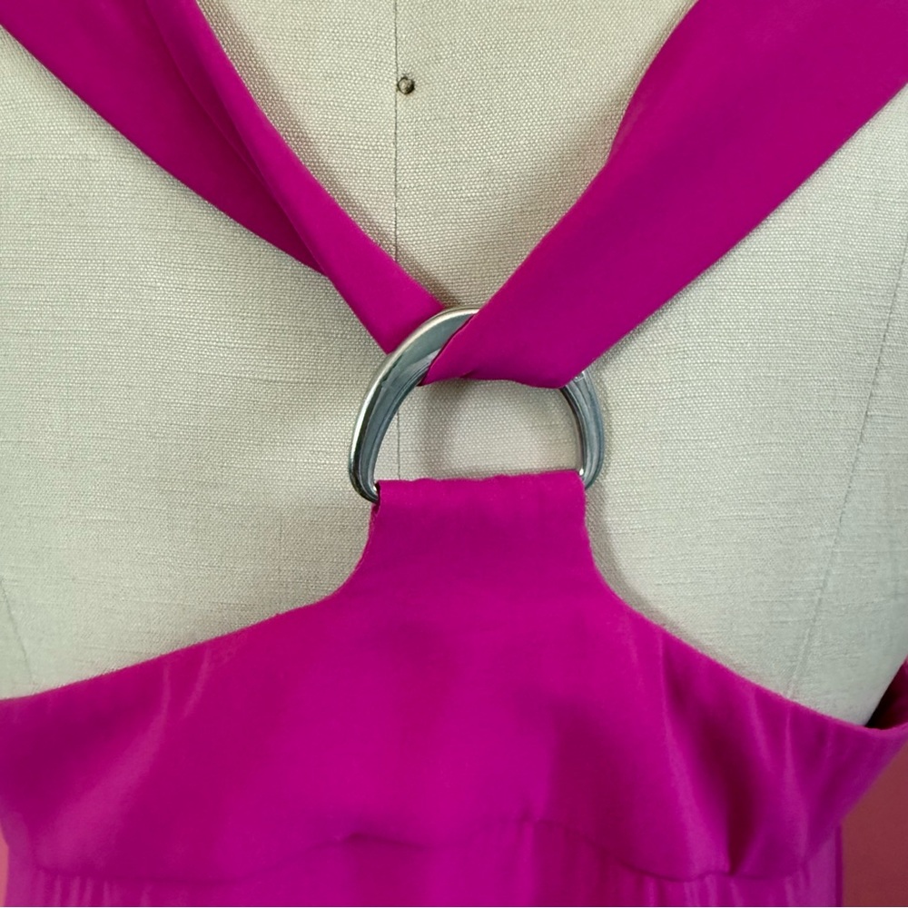 Vintage Kenzo Paris Pleated Flowy Drop Waist Magenta Midi Dress 38 - Picture 10 of 17